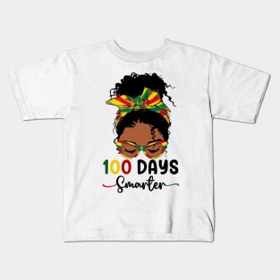 100 Days Smarter teacher Girls Messy Bun Black History Month Kids T-Shirt